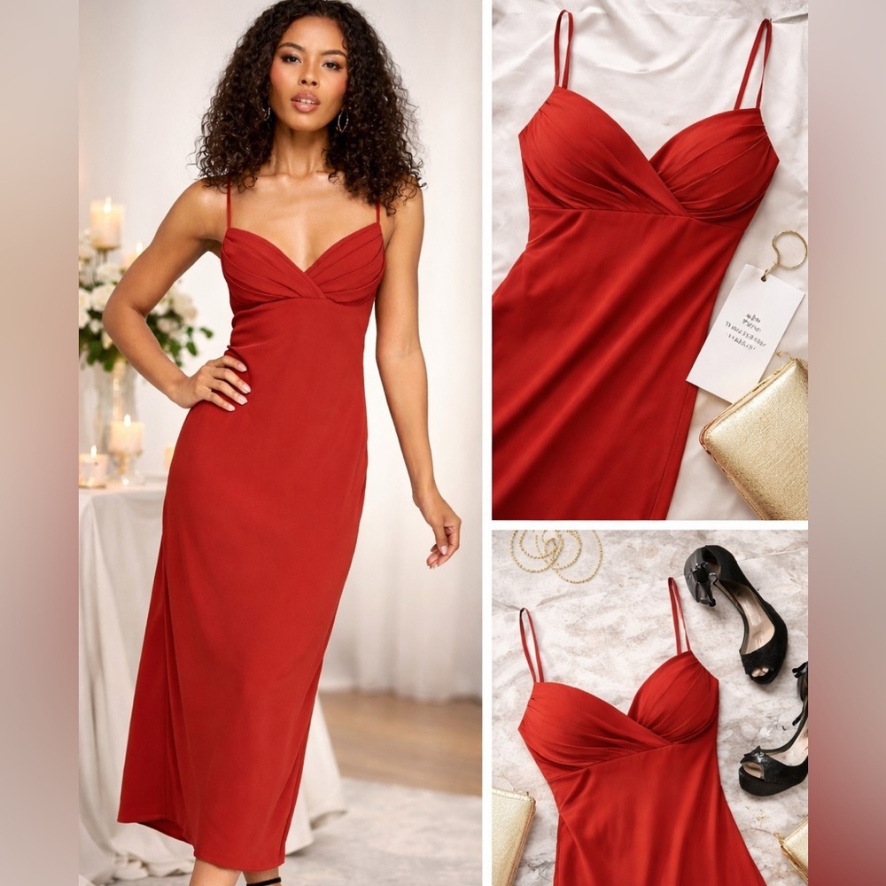 Seni & Cade Rust Red Bodycon Midi Dress Sleeveless Size S NWT